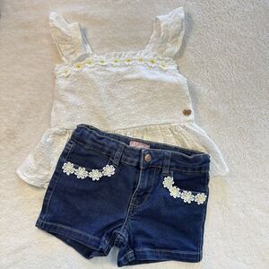 BCBG Girls 2 Piece Shorts Set Size 6x Daisy Floral Eyelet Tank Summer